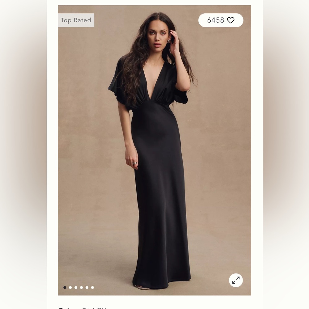 BHLDN Leila Deep-V Flutter-Sleeve Satin A-Line Gown